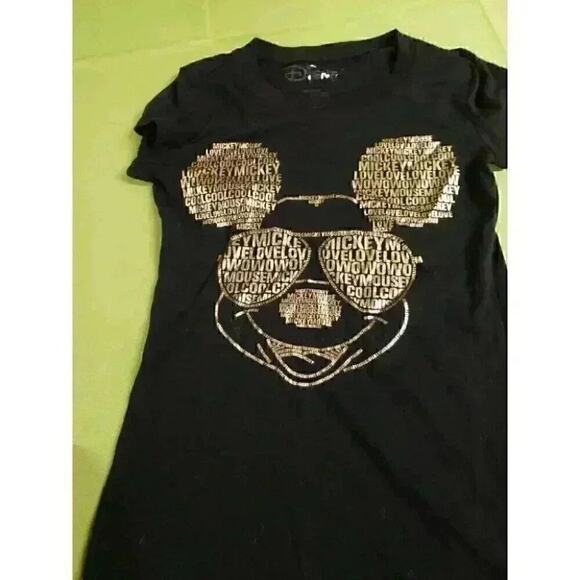 Disney Juniors Black Gold Mickey Mouse  Lightweight T-Shirt Sz Small Nice A45 - Picture 1 of 7